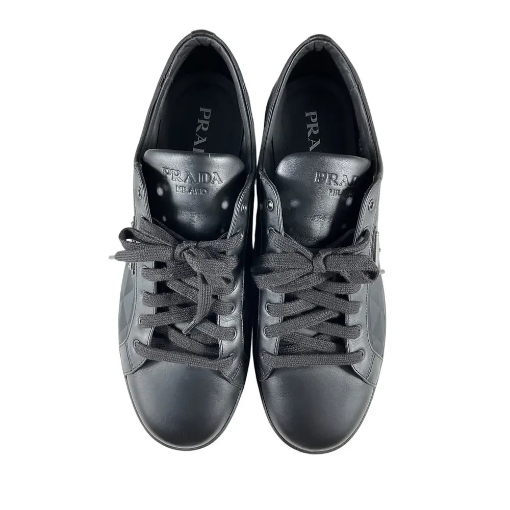 Prada Black Nylon & Leather Low Top Sneakers Size 12.5 - Picture 4 of 9